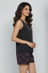 Zivame Satin Hearts Sleep Short Set - Black Beauty — thumbnail 2